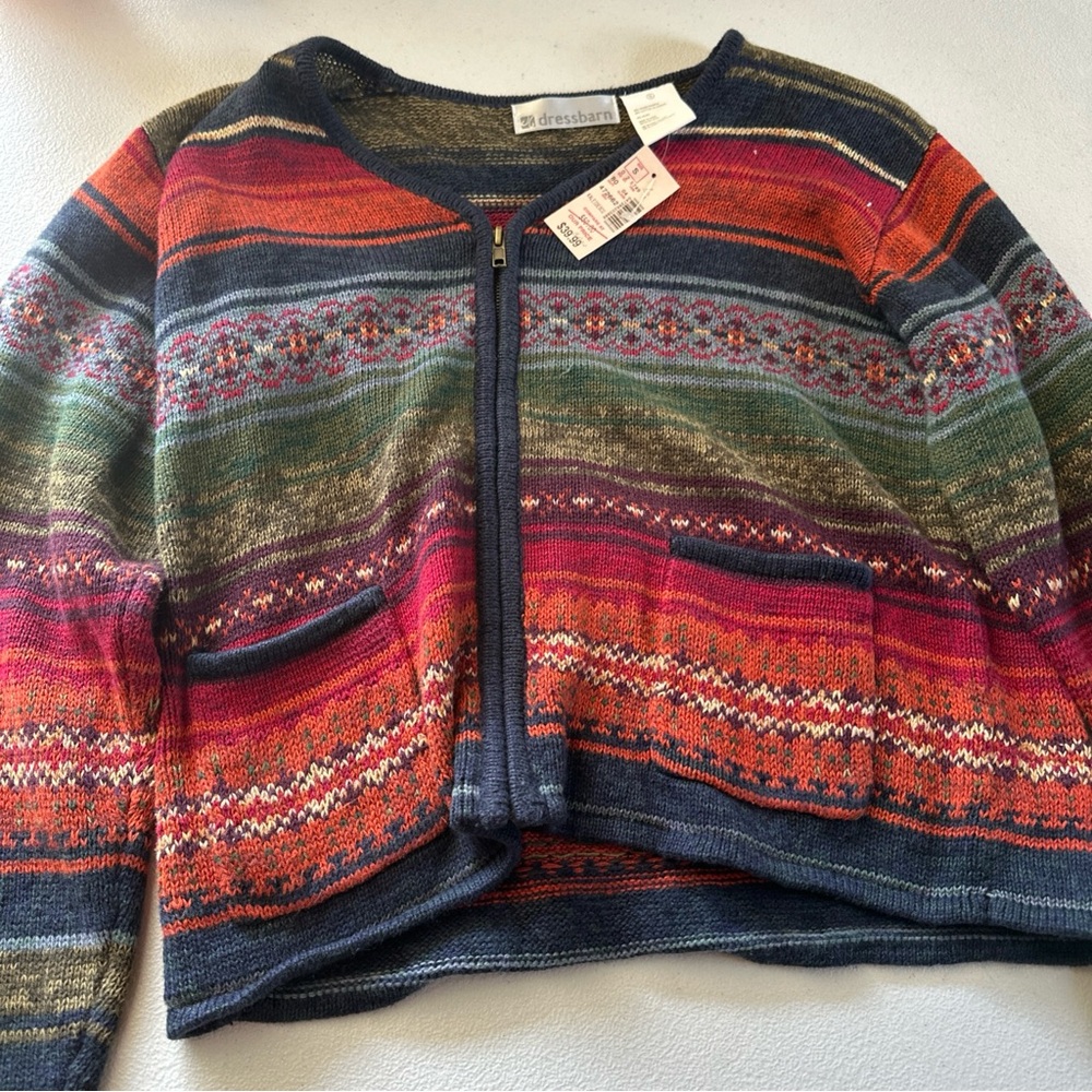 Vintage NWT Dressbarn Vibrant Striped Cardigan Sweater Zipper